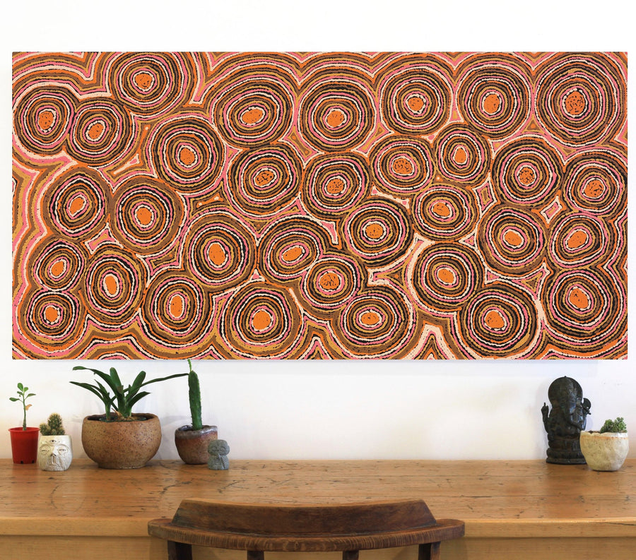 Aboriginal Artwork by Sarah Napaljarri Simms, Mina Mina Jukurrpa (Mina Mina Dreaming), 122x61cm