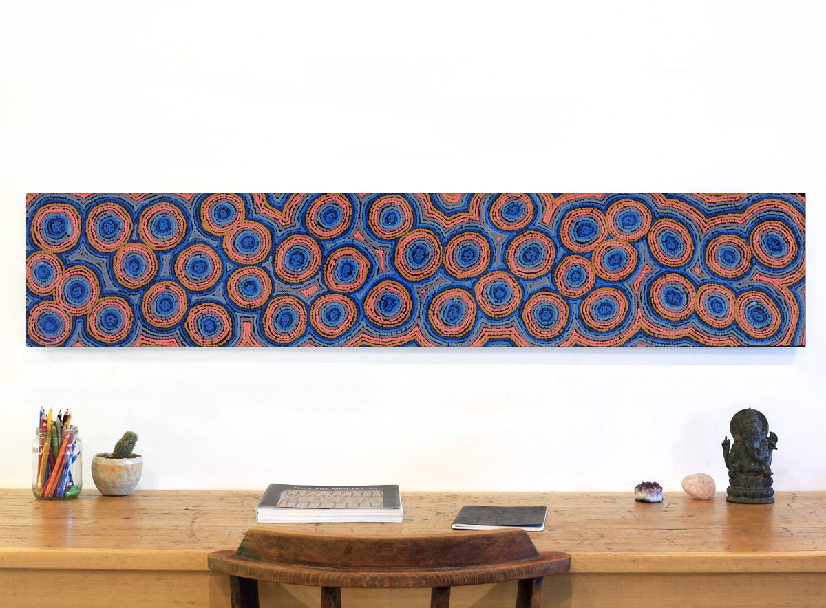 Aboriginal Art by Sarah Napaljarri Simms, Mina Mina Jukurrpa (Mina Mina Dreaming), 152x61cm - ART ARK®