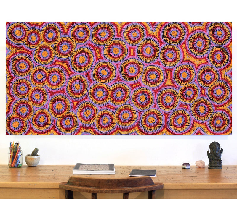Aboriginal Artwork by Sarah Napaljarri Simms, Mina Mina Jukurrpa (Mina Mina Dreaming), 152x76cm