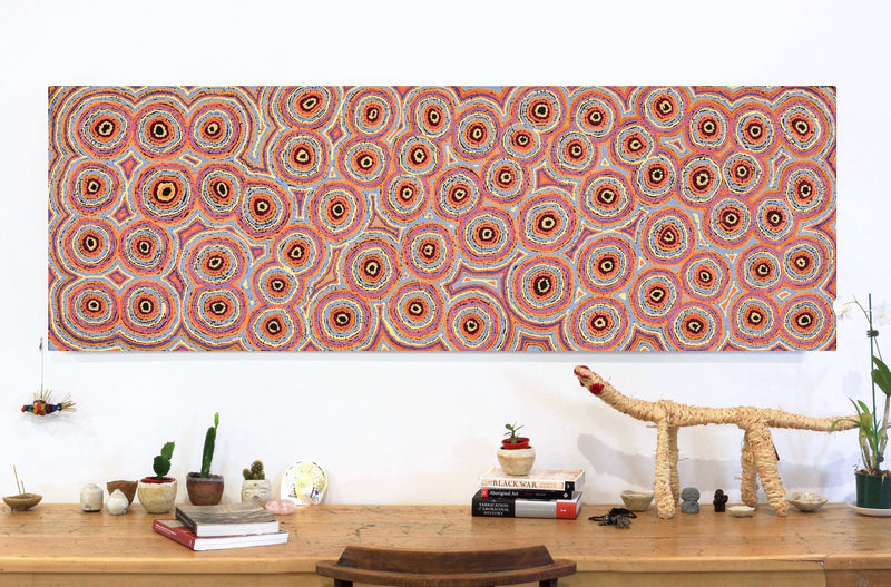 Aboriginal Artwork by Sarah Napaljarri Simms, Mina Mina Jukurrpa (Mina Mina Dreaming), 183x61cm