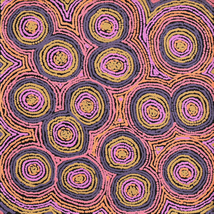 Aboriginal Artwork by Sarah Napaljarri Simms, Mina Mina Jukurrpa (Mina Mina Dreaming), 46x46cm