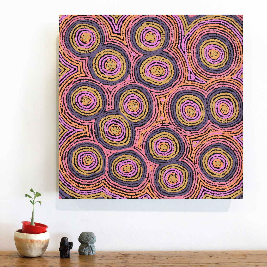 Aboriginal Artwork by Sarah Napaljarri Simms, Mina Mina Jukurrpa (Mina Mina Dreaming), 46x46cm