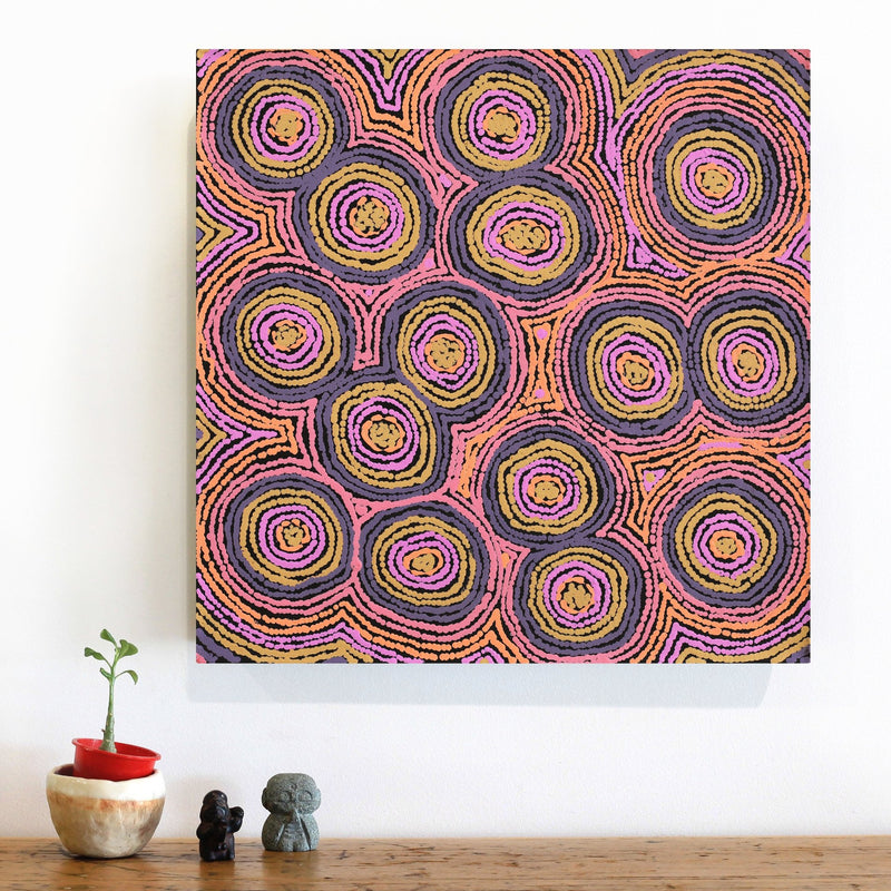 Aboriginal Artwork by Sarah Napaljarri Simms, Mina Mina Jukurrpa (Mina Mina Dreaming), 46x46cm