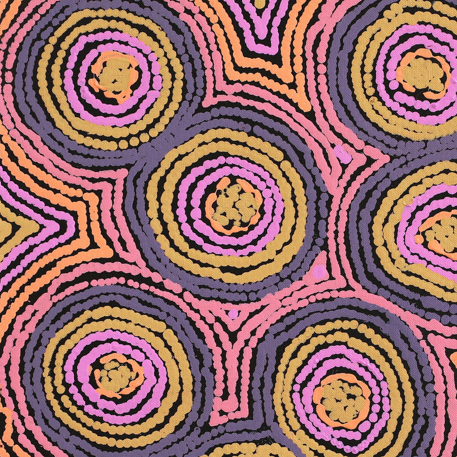 Aboriginal Artwork by Sarah Napaljarri Simms, Mina Mina Jukurrpa (Mina Mina Dreaming), 46x46cm