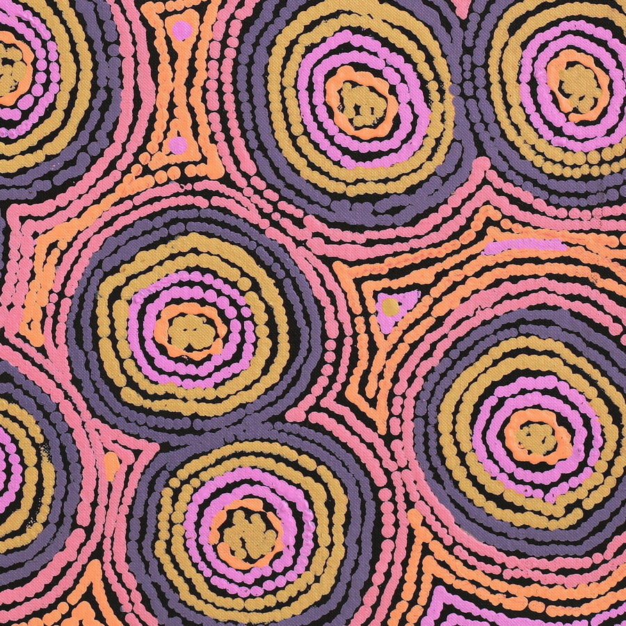 Aboriginal Artwork by Sarah Napaljarri Simms, Mina Mina Jukurrpa (Mina Mina Dreaming), 46x46cm