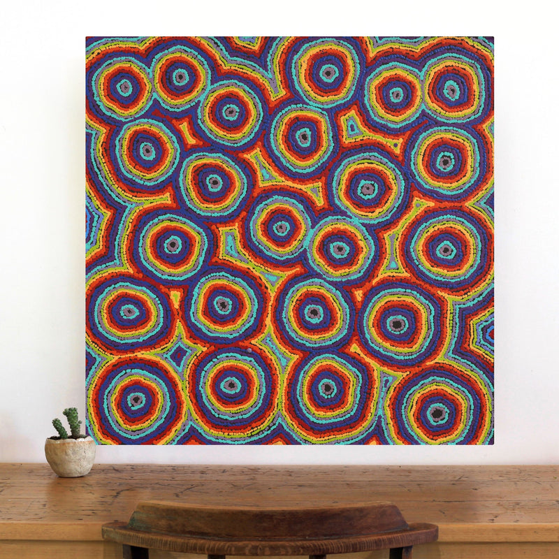 Aboriginal Artwork by Sarah Napaljarri Simms, Mina Mina Jukurrpa (Mina Mina Dreaming), 76x76cm