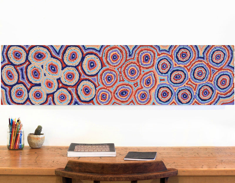 Aboriginal Artwork by Sarah Napaljarri Simms, Mina Mina Jukurrpa (Mina Mina Dreaming) - Ngalyipi, 122x30cm