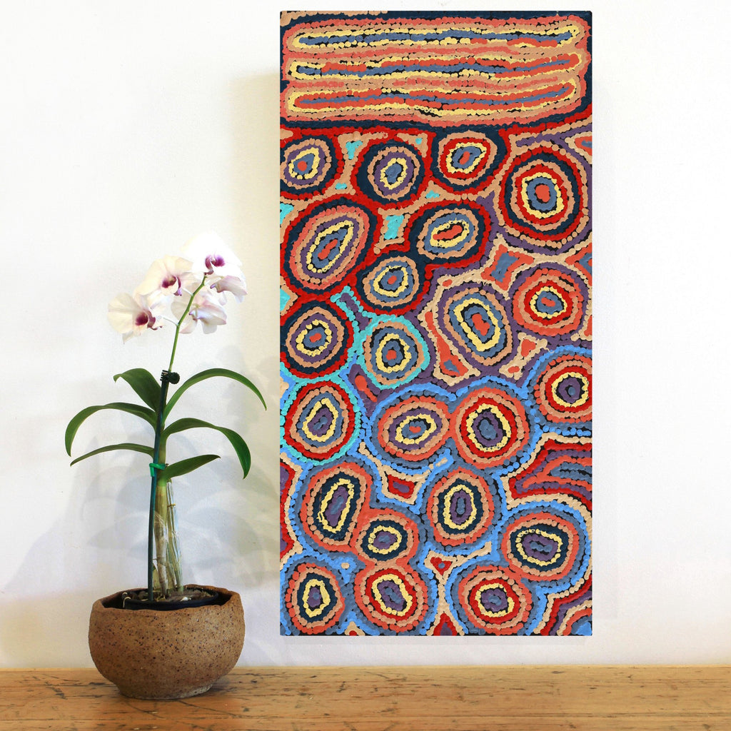 Aboriginal Artwork by Sarah Napaljarri Simms, Mina Mina Jukurrpa (Mina Mina Dreaming) - Ngalyipi, 61x30cm