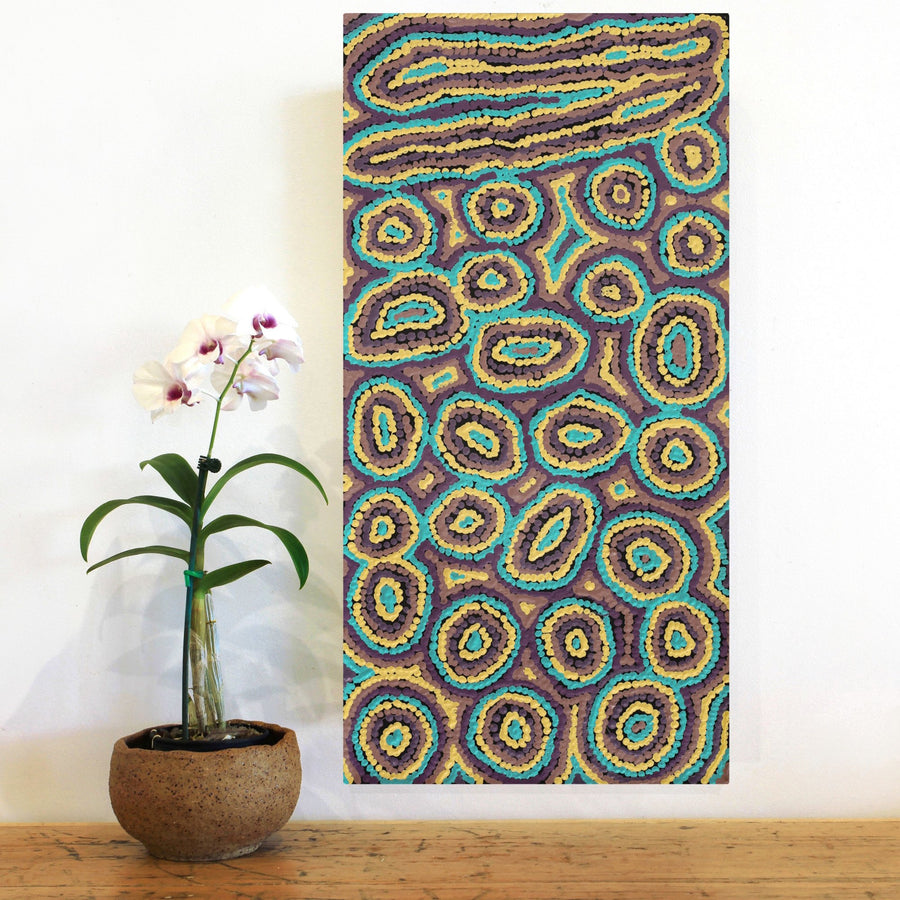 Aboriginal Artwork by Sarah Napaljarri Simms, Mina Mina Jukurrpa (Mina Mina Dreaming) - Ngalyipi, 61x30cm