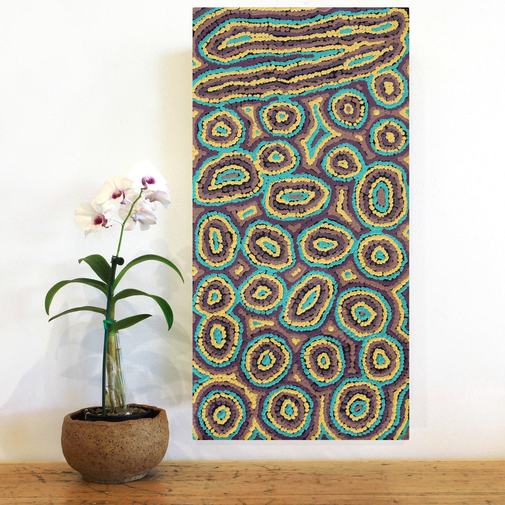 Aboriginal Art by Sarah Napaljarri Simms, Mina Mina Jukurrpa (Mina Mina Dreaming) - Ngalyipi, 61x30cm - ART ARK®