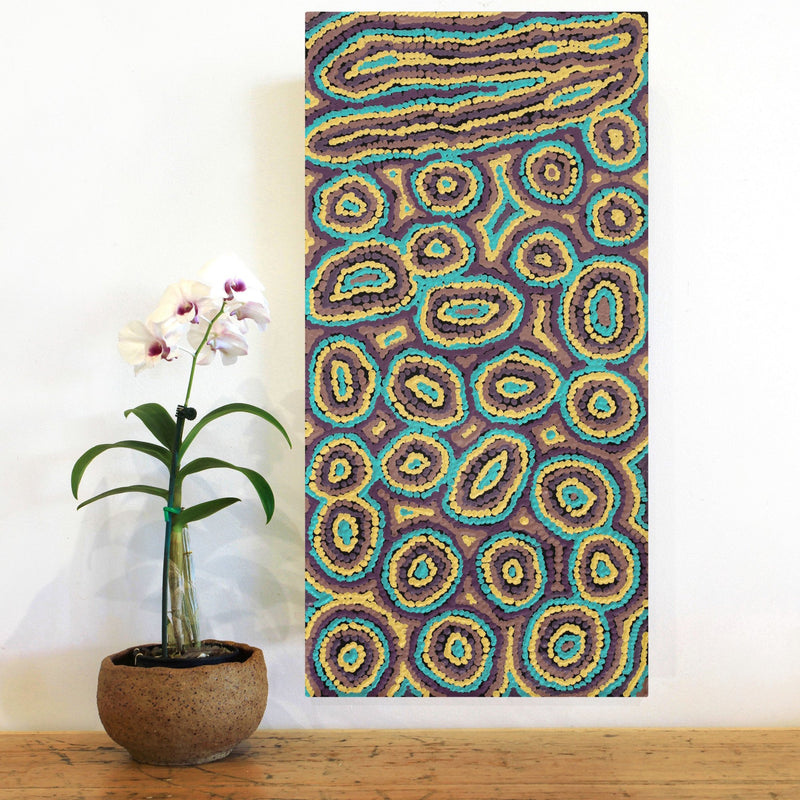 Aboriginal Artwork by Sarah Napaljarri Simms, Mina Mina Jukurrpa (Mina Mina Dreaming) - Ngalyipi, 61x30cm