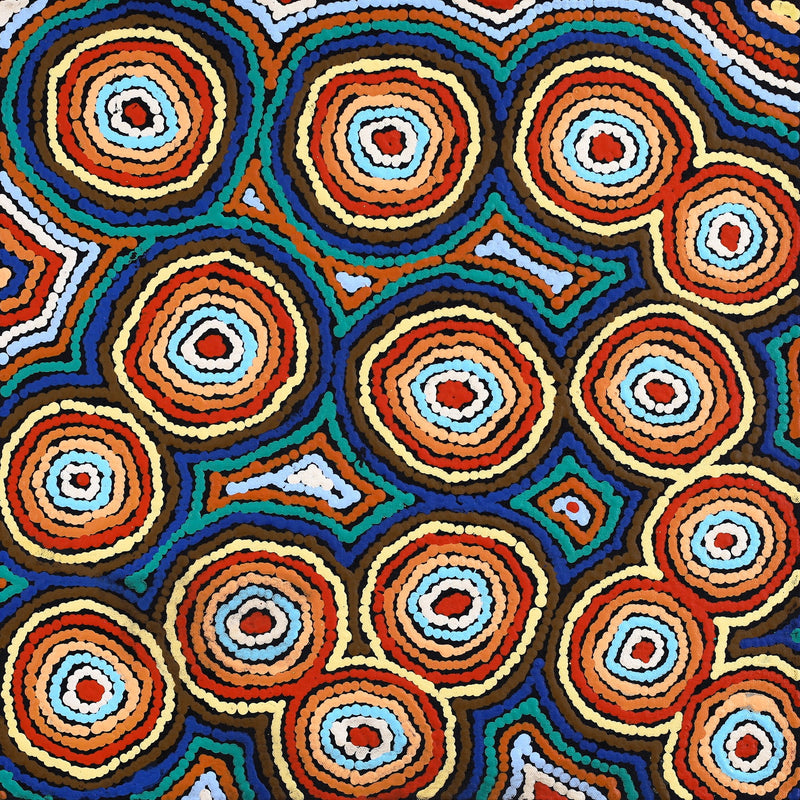 Aboriginal Artwork by Sarah Napaljarri Sims, Mina Mina Jukurrpa (Mina Mina Dreaming) - Ngalyipi, 46x46cm