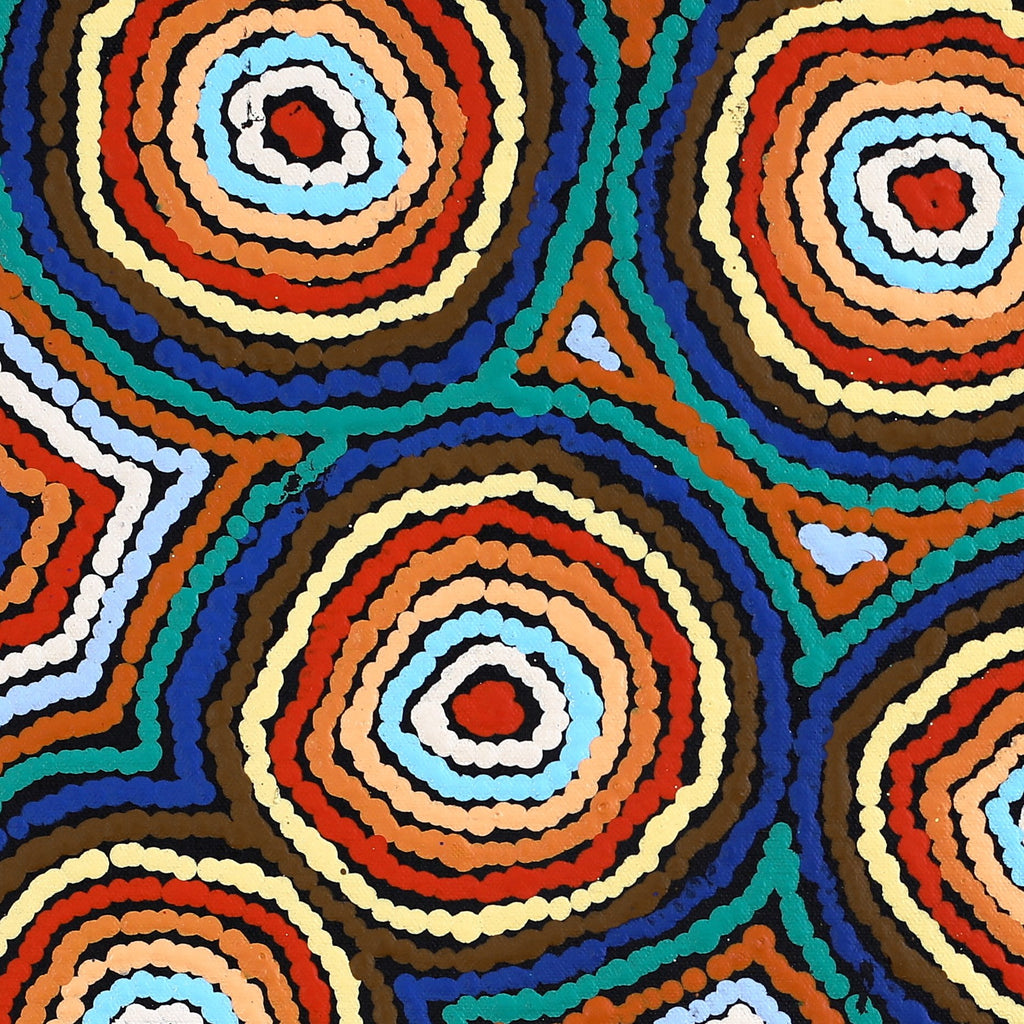 Aboriginal Artwork by Sarah Napaljarri Sims, Mina Mina Jukurrpa (Mina Mina Dreaming) - Ngalyipi, 46x46cm - ART ARK®