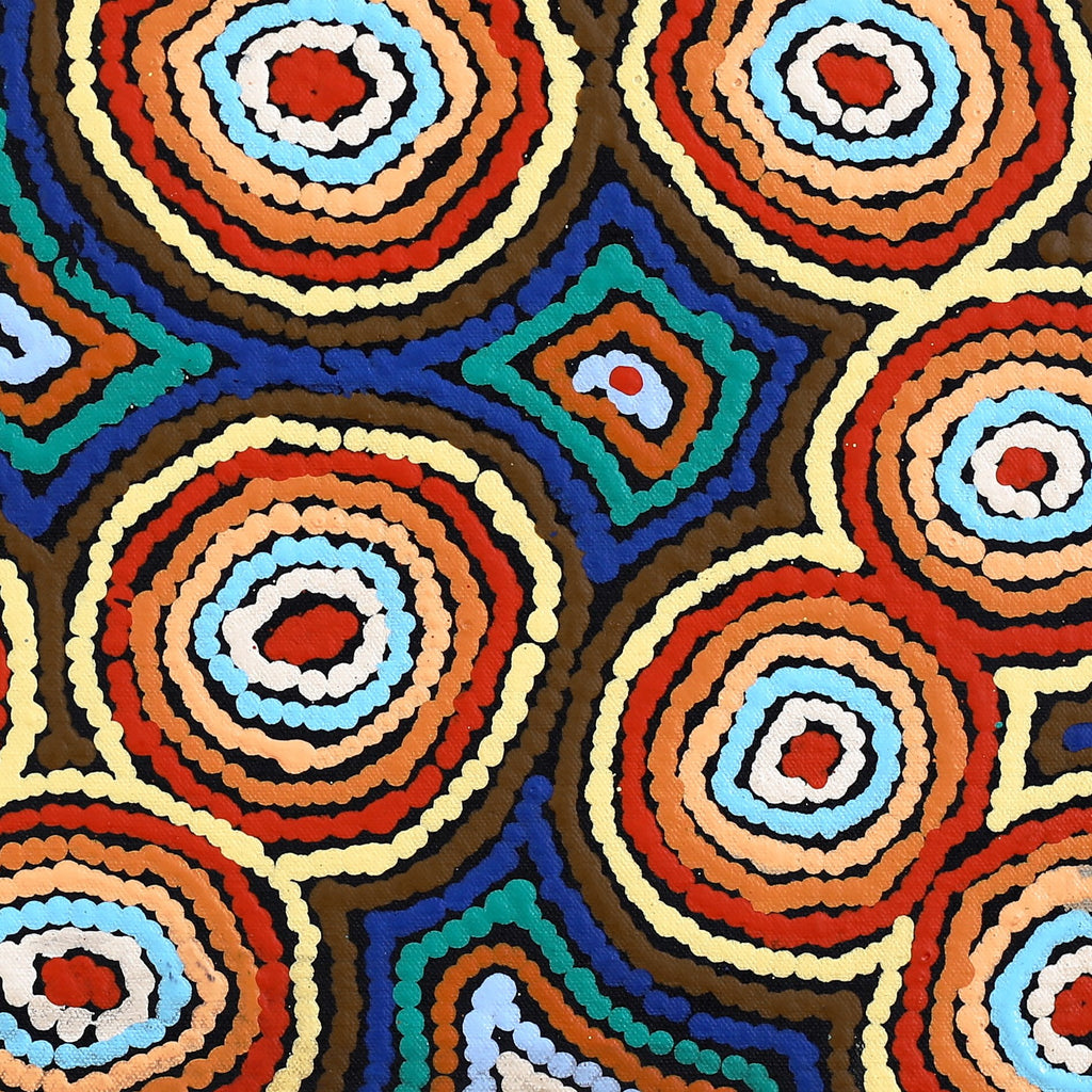 Aboriginal Artwork by Sarah Napaljarri Sims, Mina Mina Jukurrpa (Mina Mina Dreaming) - Ngalyipi, 46x46cm