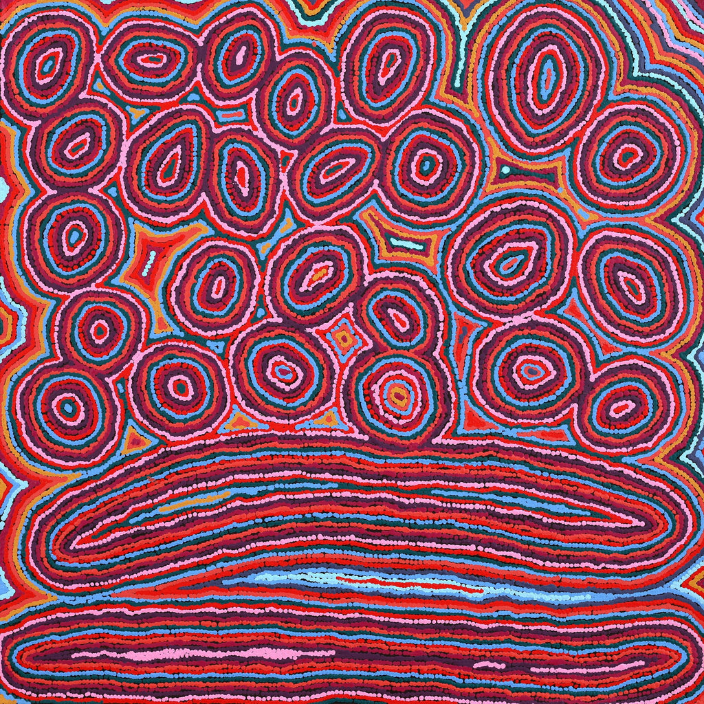 Aboriginal Art by Sarah Napaljarri Sims, Mina Mina Jukurrpa (Mina Mina Dreaming) - Ngalyipi, 91x91cm - ART ARK®