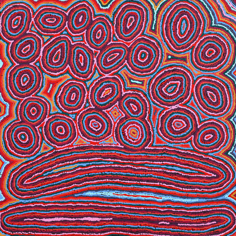 Aboriginal Artwork by Sarah Napaljarri Sims, Mina Mina Jukurrpa (Mina Mina Dreaming) - Ngalyipi, 91x91cm