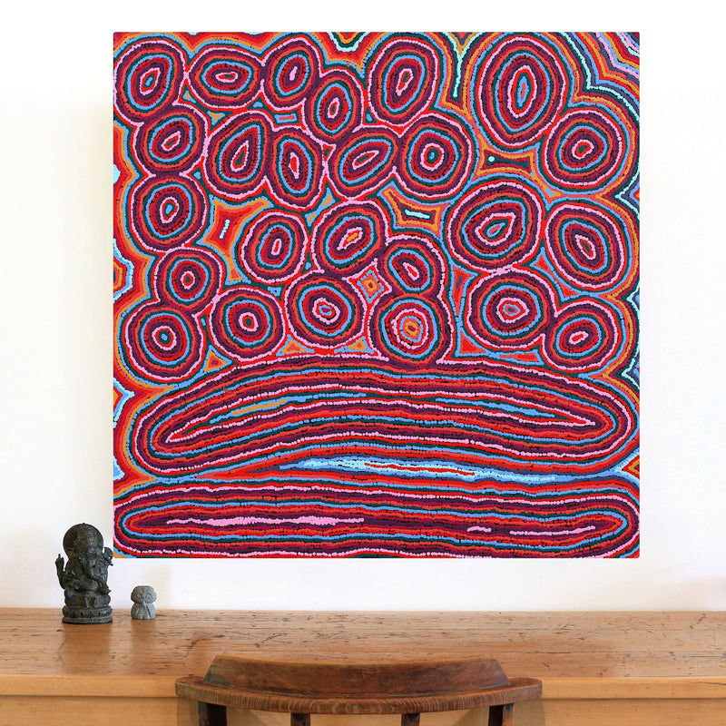 Aboriginal Artwork by Sarah Napaljarri Sims, Mina Mina Jukurrpa (Mina Mina Dreaming) - Ngalyipi, 91x91cm