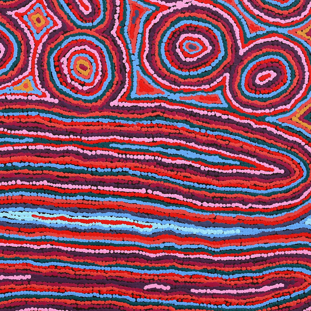 Aboriginal Artwork by Sarah Napaljarri Sims, Mina Mina Jukurrpa (Mina Mina Dreaming) - Ngalyipi, 91x91cm