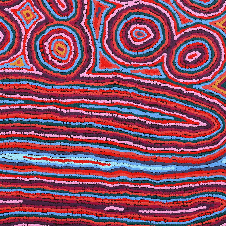 Aboriginal Artwork by Sarah Napaljarri Sims, Mina Mina Jukurrpa (Mina Mina Dreaming) - Ngalyipi, 91x91cm