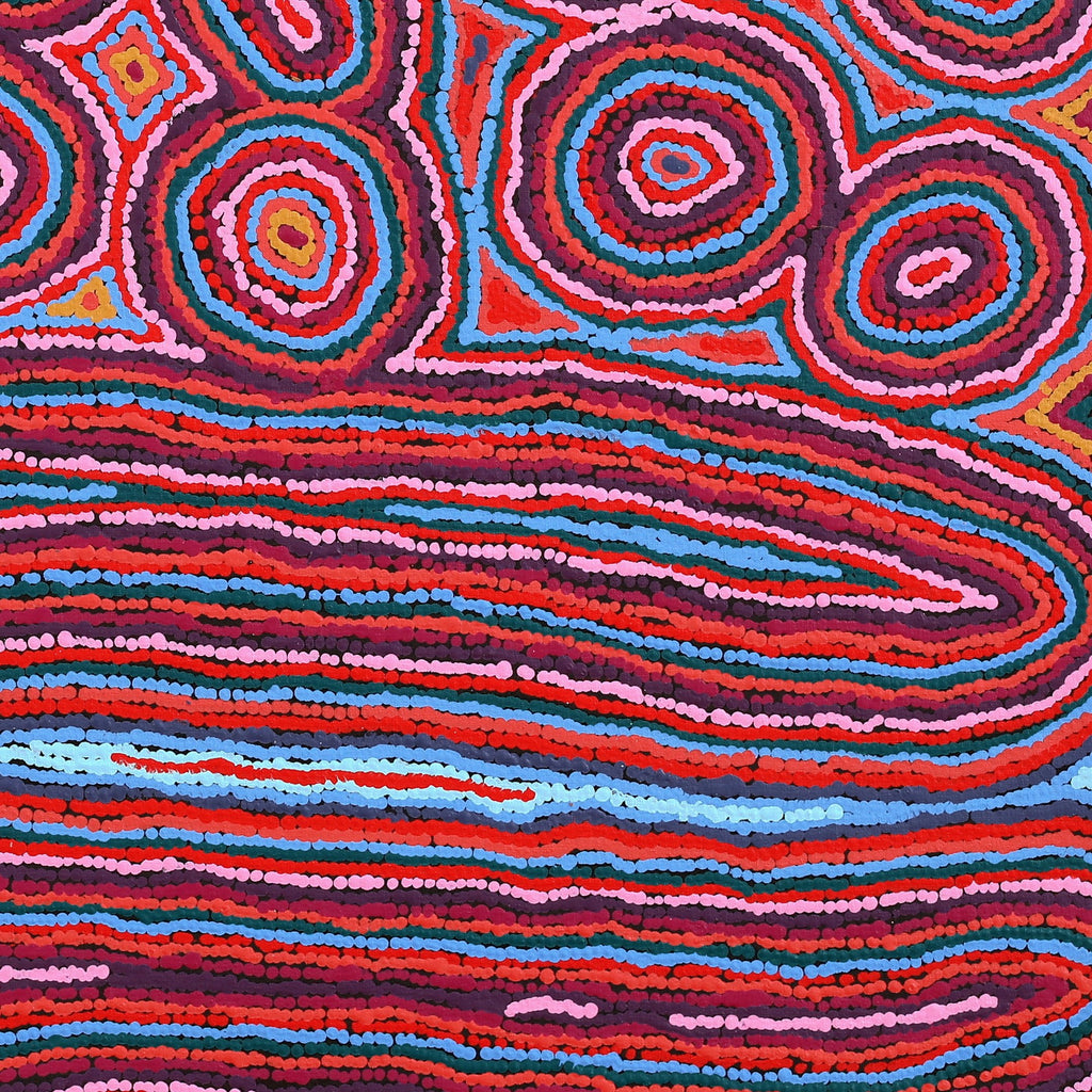 Aboriginal Art by Sarah Napaljarri Sims, Mina Mina Jukurrpa (Mina Mina Dreaming) - Ngalyipi, 91x91cm - ART ARK®