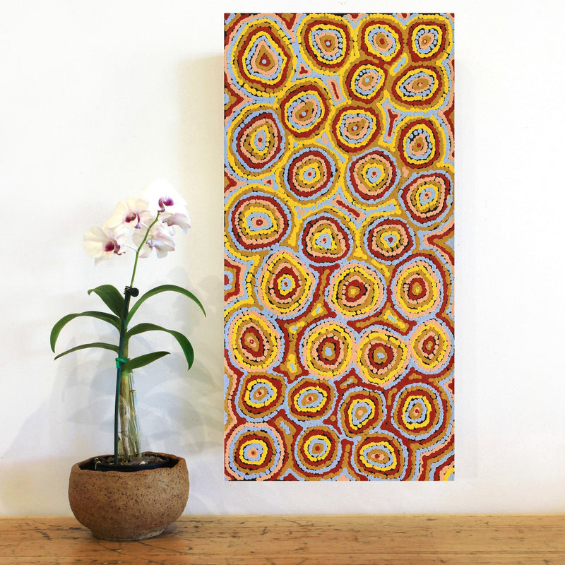 Aboriginal Artwork by Sarah Napaljarri Sims, Pikilyi Jukurrpa (Vaughan Springs Dreaming), 61x30cm