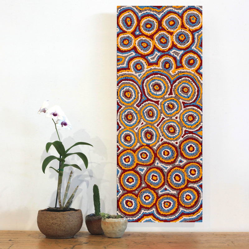 Aboriginal Artwork by Sarah Napaljarri Sims, Pikilyi Jukurrpa (Vaughan Springs Dreaming), 76x30cm