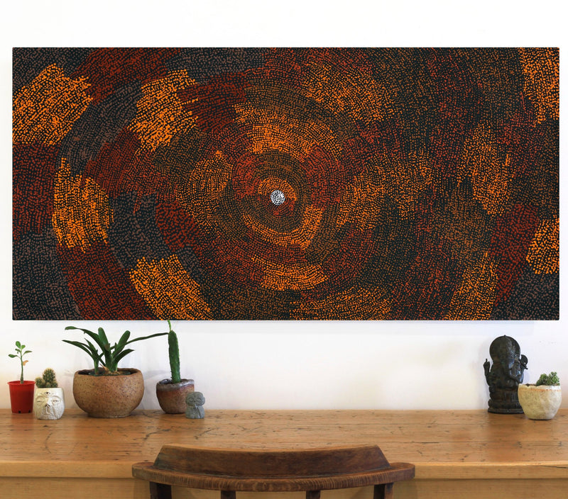 Aboriginal Artwork by Sarah Napurrurla Leo, Ngapa Jukurrpa (Water Dreaming) - Puyurru, 122x61cm