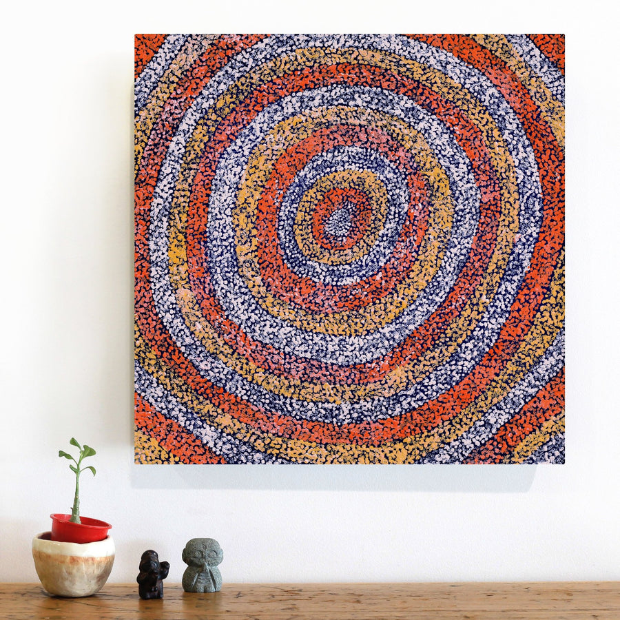 Aboriginal Artwork by Sarah Napurrurla Leo, Ngapa Jukurrpa (Water Dreaming) - Puyurru, 46x46cm