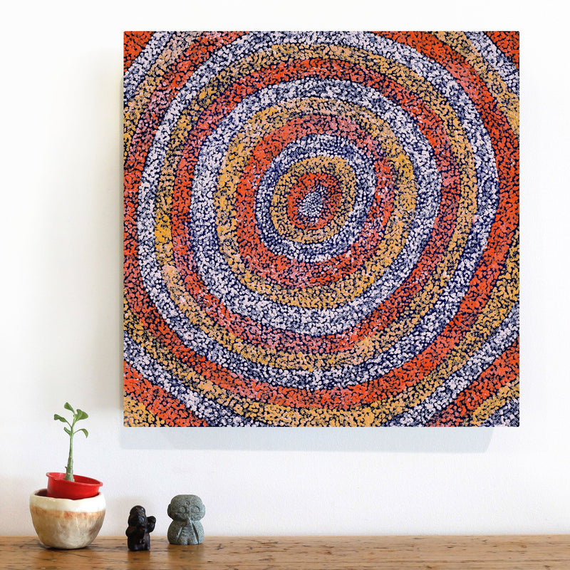 Aboriginal Artwork by Sarah Napurrurla Leo, Ngapa Jukurrpa (Water Dreaming) - Puyurru, 46x46cm