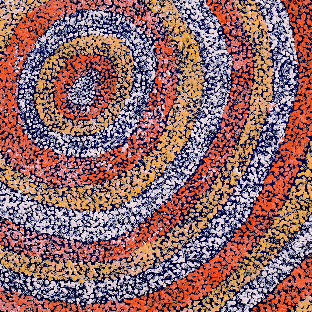 Aboriginal Artwork by Sarah Napurrurla Leo, Ngapa Jukurrpa (Water Dreaming) - Puyurru, 46x46cm