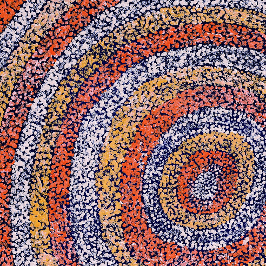 Aboriginal Artwork by Sarah Napurrurla Leo, Ngapa Jukurrpa (Water Dreaming) - Puyurru, 46x46cm