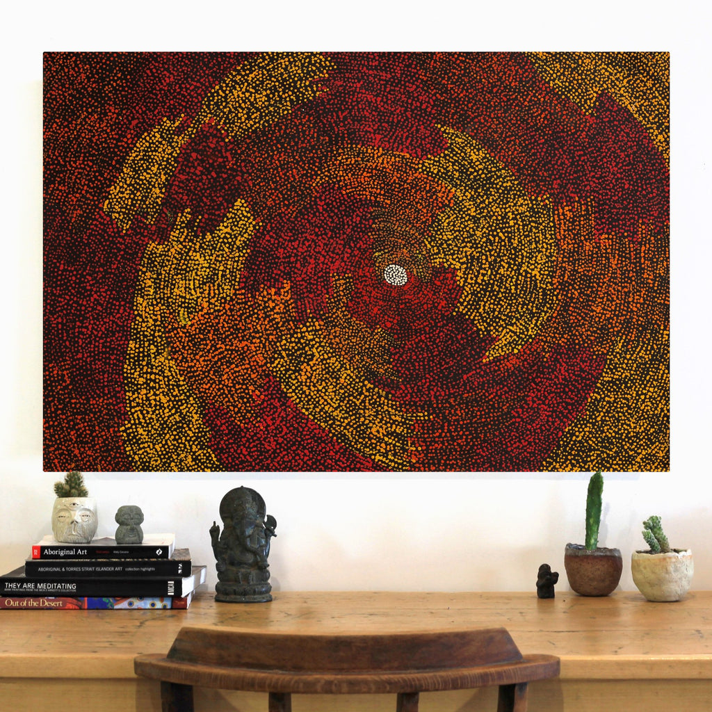 Aboriginal Artwork by Sarah Napurrurla Leo, Ngapa Jukurrpa (Water Dreaming) - Puyurru, 91x61cm