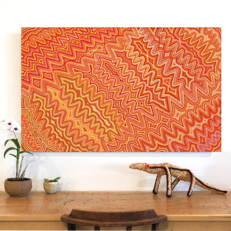 Aboriginal Artwork by Selina Napanangka Fisher, Pikilyi Jukurrpa (Vaughan Springs Dreaming), 122x76cm