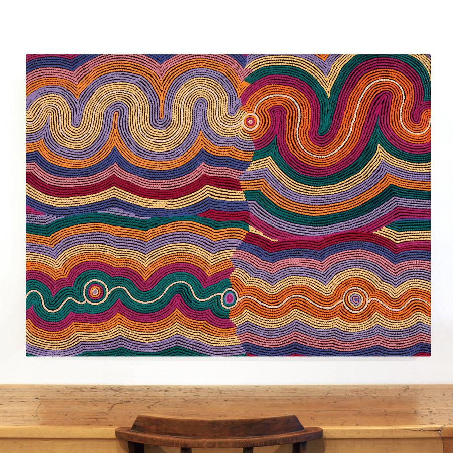Aboriginal Artwork by Selina Napanangka Fisher, Pikilyi Jukurrpa (Vaughan Springs Dreaming), 122x91cm