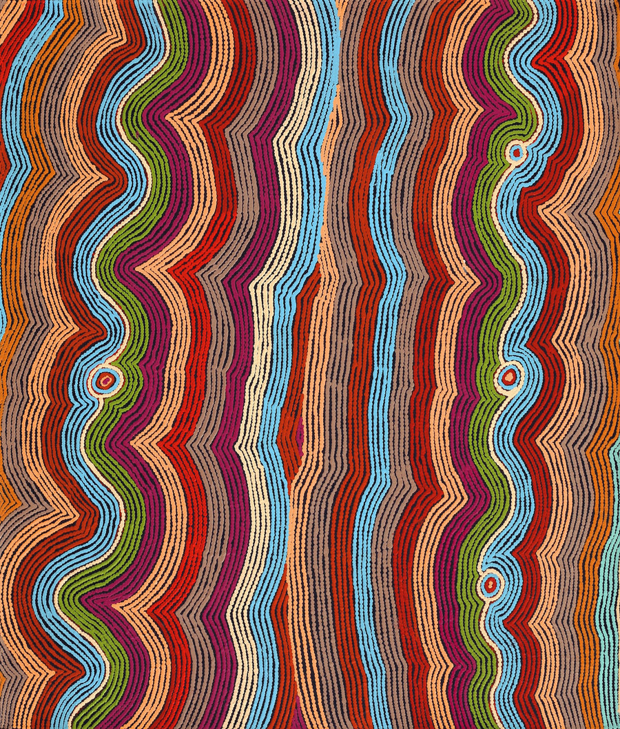 Aboriginal Artwork by Selina Napanangka Fisher, Pikilyi Jukurrpa (Vaughan Springs Dreaming) - Nguri Bird, 107x91cm