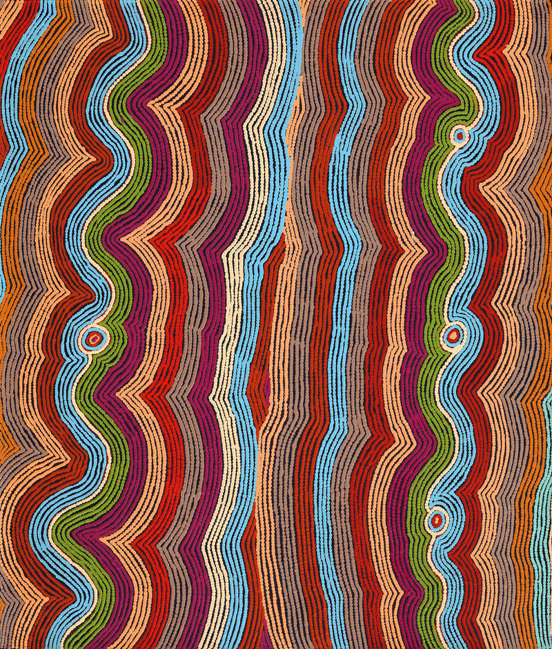 Aboriginal Artwork by Selina Napanangka Fisher, Pikilyi Jukurrpa (Vaughan Springs Dreaming) - Nguri Bird, 107x91cm