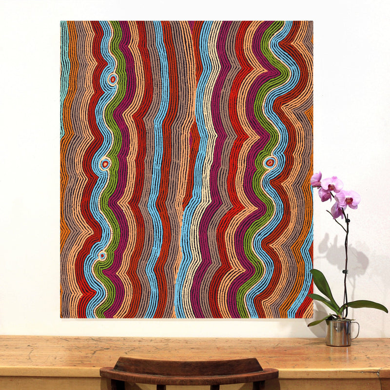 Aboriginal Artwork by Selina Napanangka Fisher, Pikilyi Jukurrpa (Vaughan Springs Dreaming) - Nguri Bird, 107x91cm
