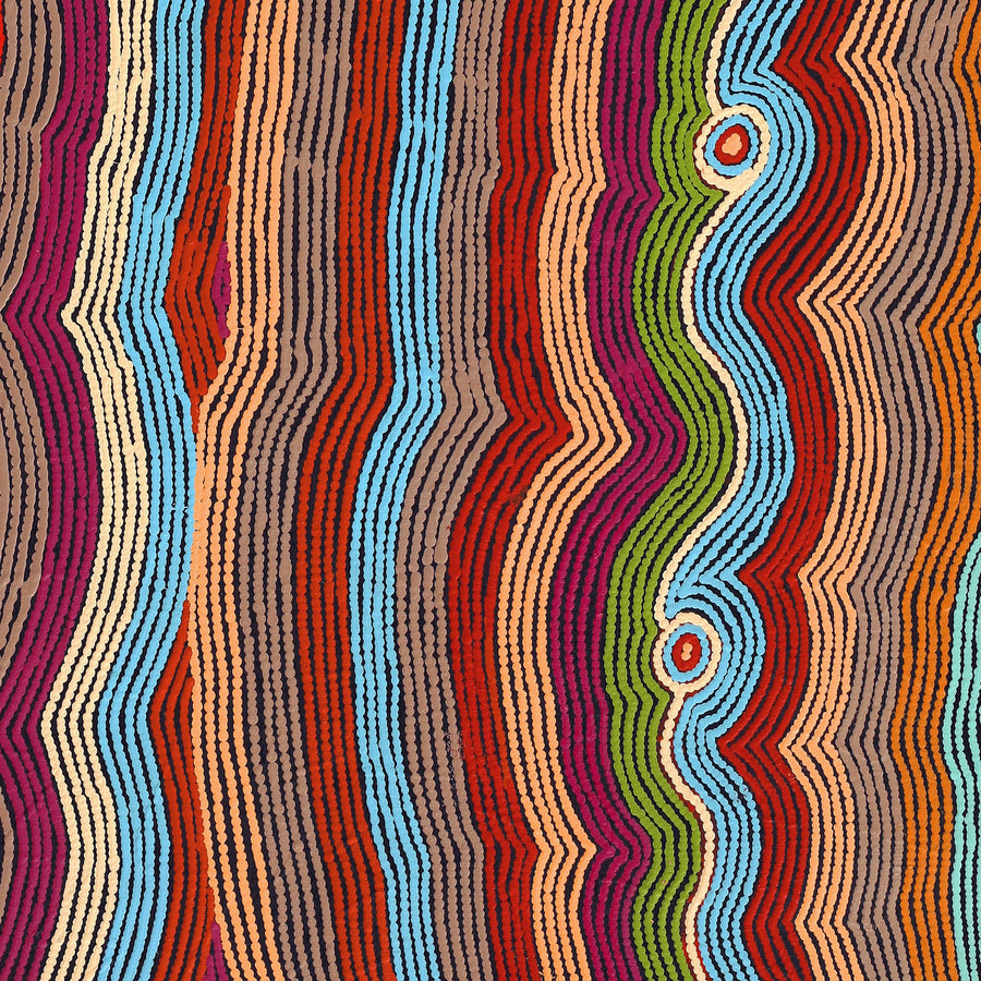 Aboriginal Artwork by Selina Napanangka Fisher, Pikilyi Jukurrpa (Vaughan Springs Dreaming) - Nguri Bird, 107x91cm
