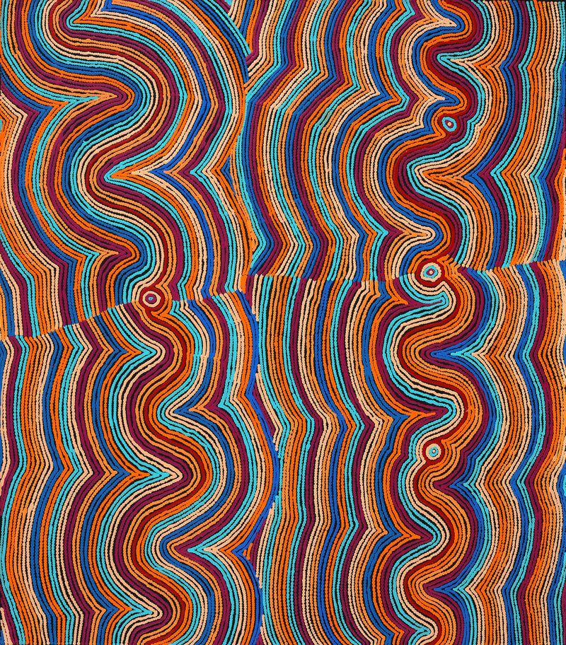 Aboriginal Artwork by Selina Napanangka Fisher, Pikilyi Jukurrpa (Vaughan Springs Dreaming) - Nguri Bird, 122x107cm