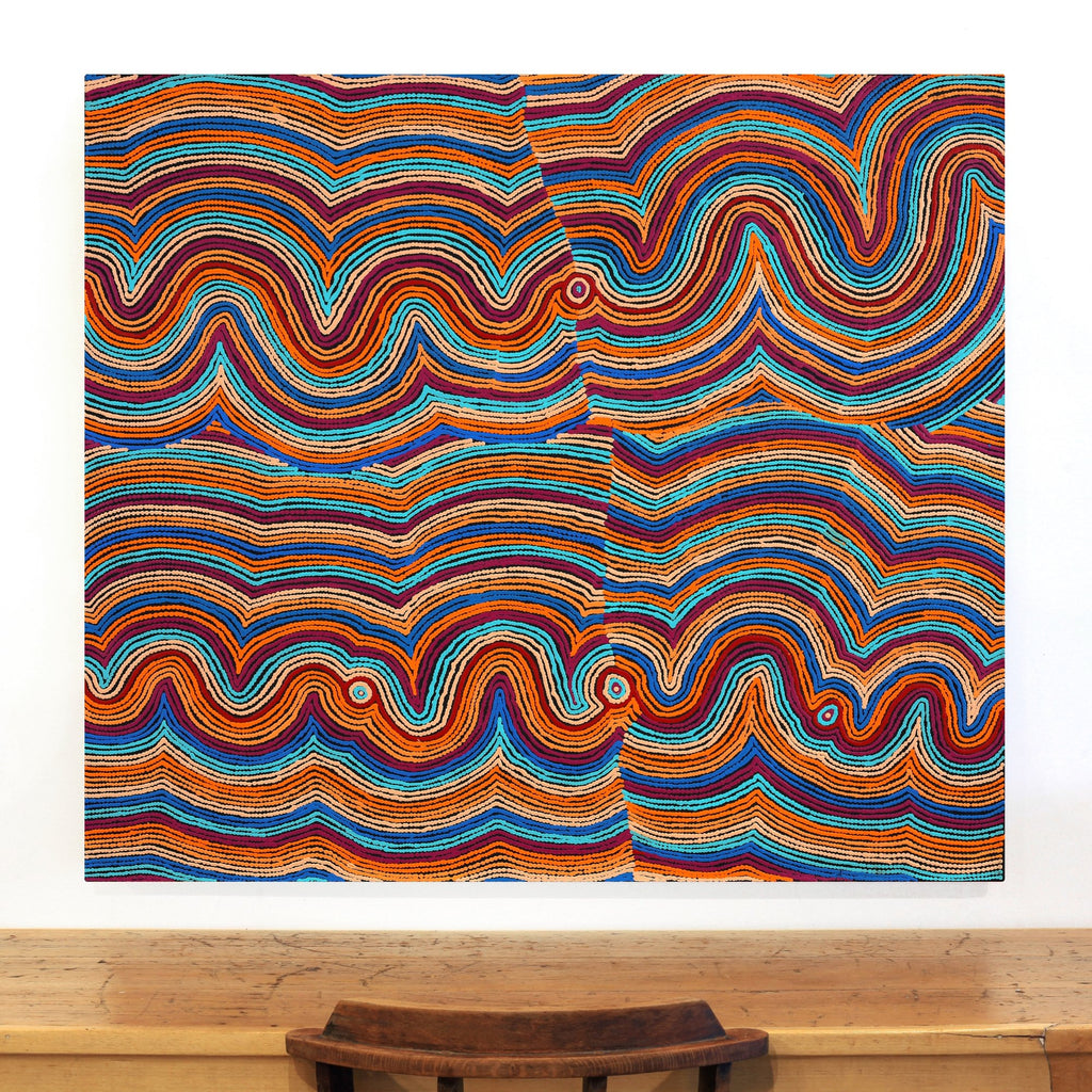 Aboriginal Artwork by Selina Napanangka Fisher, Pikilyi Jukurrpa (Vaughan Springs Dreaming) - Nguri Bird, 122x107cm