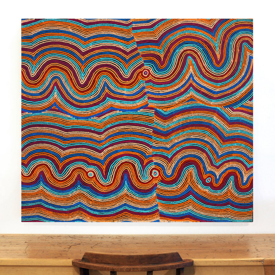 Aboriginal Artwork by Selina Napanangka Fisher, Pikilyi Jukurrpa (Vaughan Springs Dreaming) - Nguri Bird, 122x107cm