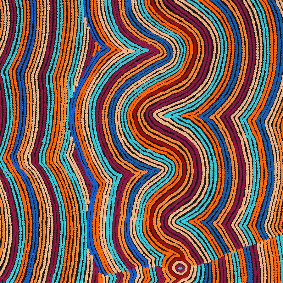 Aboriginal Artwork by Selina Napanangka Fisher, Pikilyi Jukurrpa (Vaughan Springs Dreaming) - Nguri Bird, 122x107cm