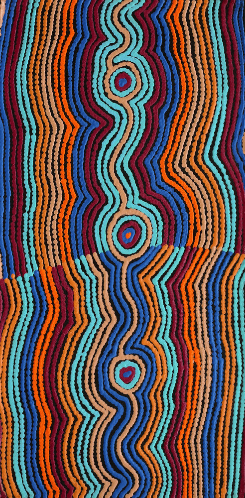 Aboriginal Artwork by Selina Napanangka Fisher, Pikilyi Jukurrpa (Vaughan Springs Dreaming) - Nguri Bird, 61x30cm