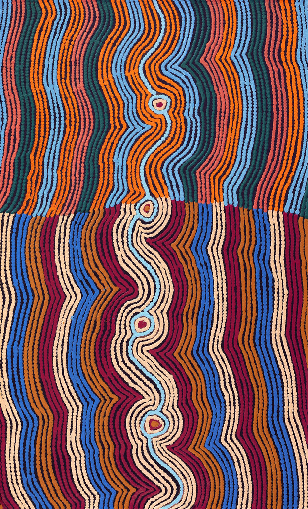Aboriginal Artwork by Selina Napanangka Fisher, Pikilyi Jukurrpa (Vaughan Springs Dreaming) - Nguri Bird, 76x46cm - ART ARK®