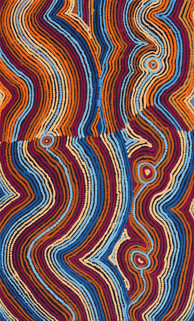 Aboriginal Artwork by Selina Napanangka Fisher, Pikilyi Jukurrpa (Vaughan Springs Dreaming) - Nguri Bird, 76x46cm