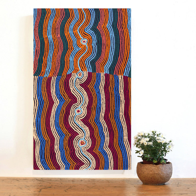 Aboriginal Artwork by Selina Napanangka Fisher, Pikilyi Jukurrpa (Vaughan Springs Dreaming) - Nguri Bird, 76x46cm