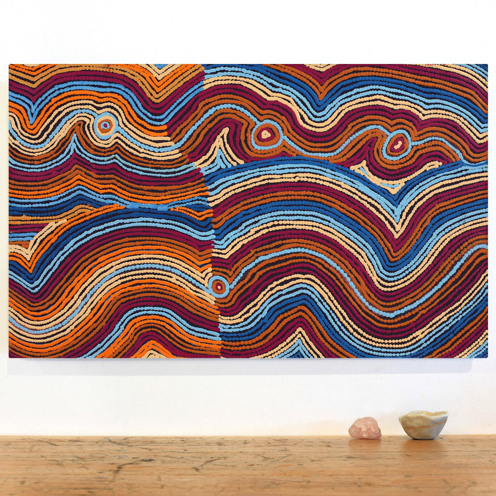 Aboriginal Artwork by Selina Napanangka Fisher, Pikilyi Jukurrpa (Vaughan Springs Dreaming) - Nguri Bird, 76x46cm