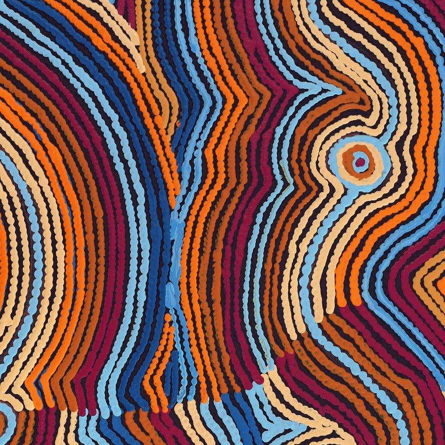Aboriginal Artwork by Selina Napanangka Fisher, Pikilyi Jukurrpa (Vaughan Springs Dreaming) - Nguri Bird, 76x46cm