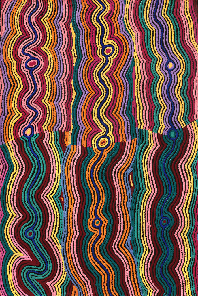 Aboriginal Artwork by Selina Napanangka Fisher, Pikilyi Jukurrpa (Vaughan Springs Dreaming) - Nguri Bird, 91x61cm