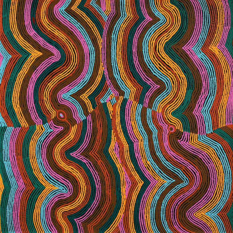 Aboriginal Artwork by Selina Napanangka Fisher, Pikilyi Jukurrpa (Vaughan Springs Dreaming) - Nguri Bird, 91x91cm